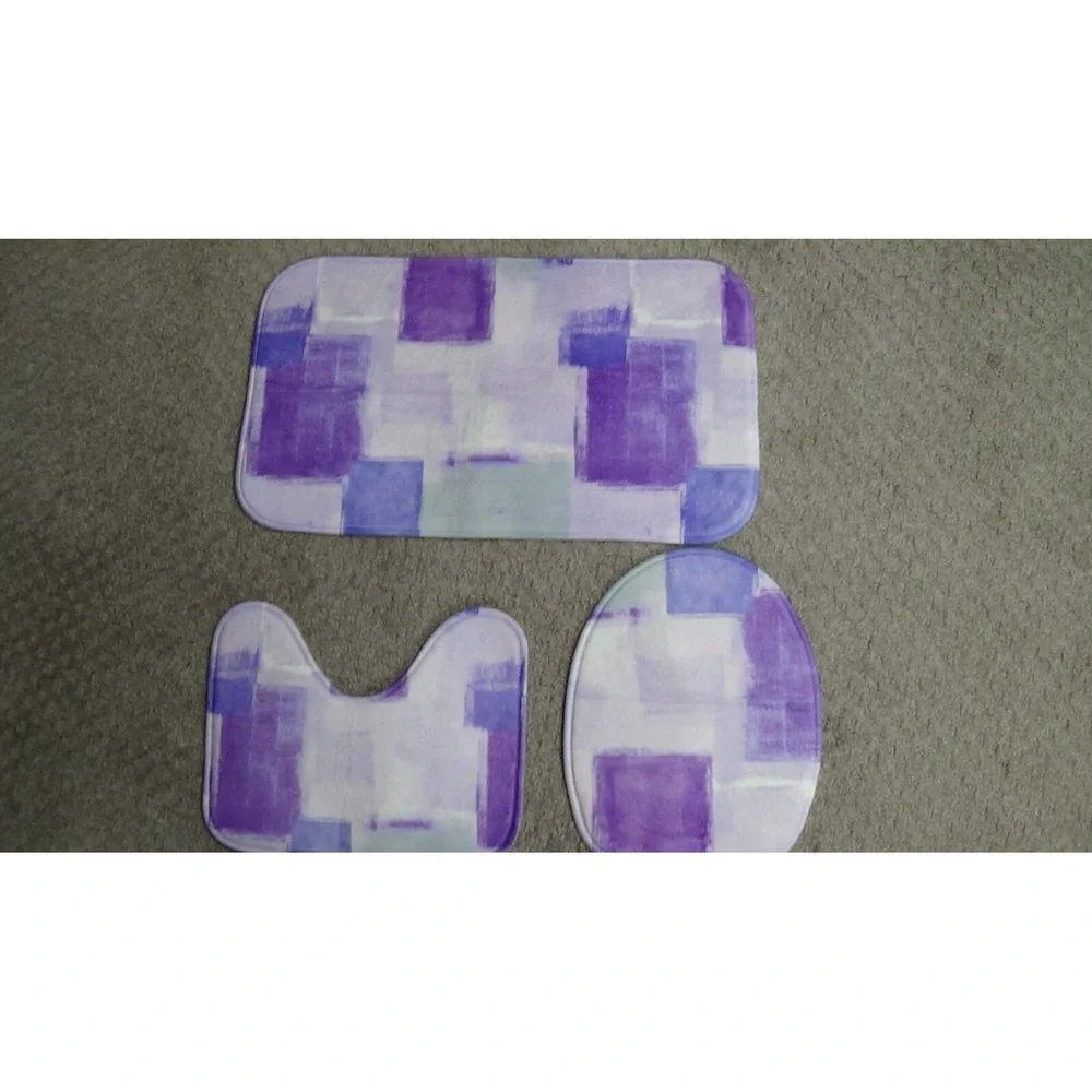 Bathroom Rugs Set Purple, Lavendar, Blue, Green and Grey 3 Piece #044